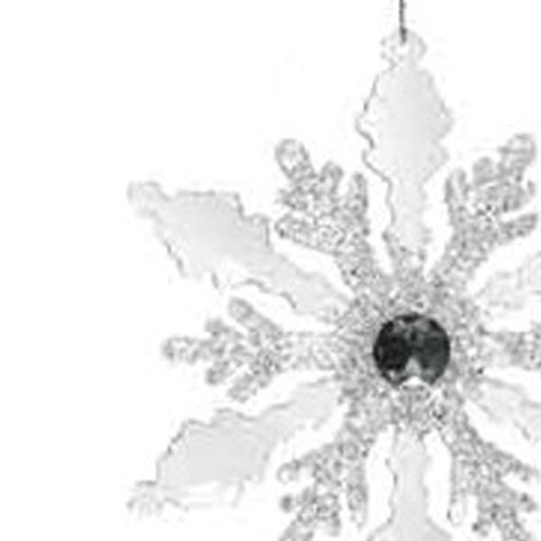 12 Point Acrylic Snowflake Hanging Decoration With Silver Glitter - 12.5cm