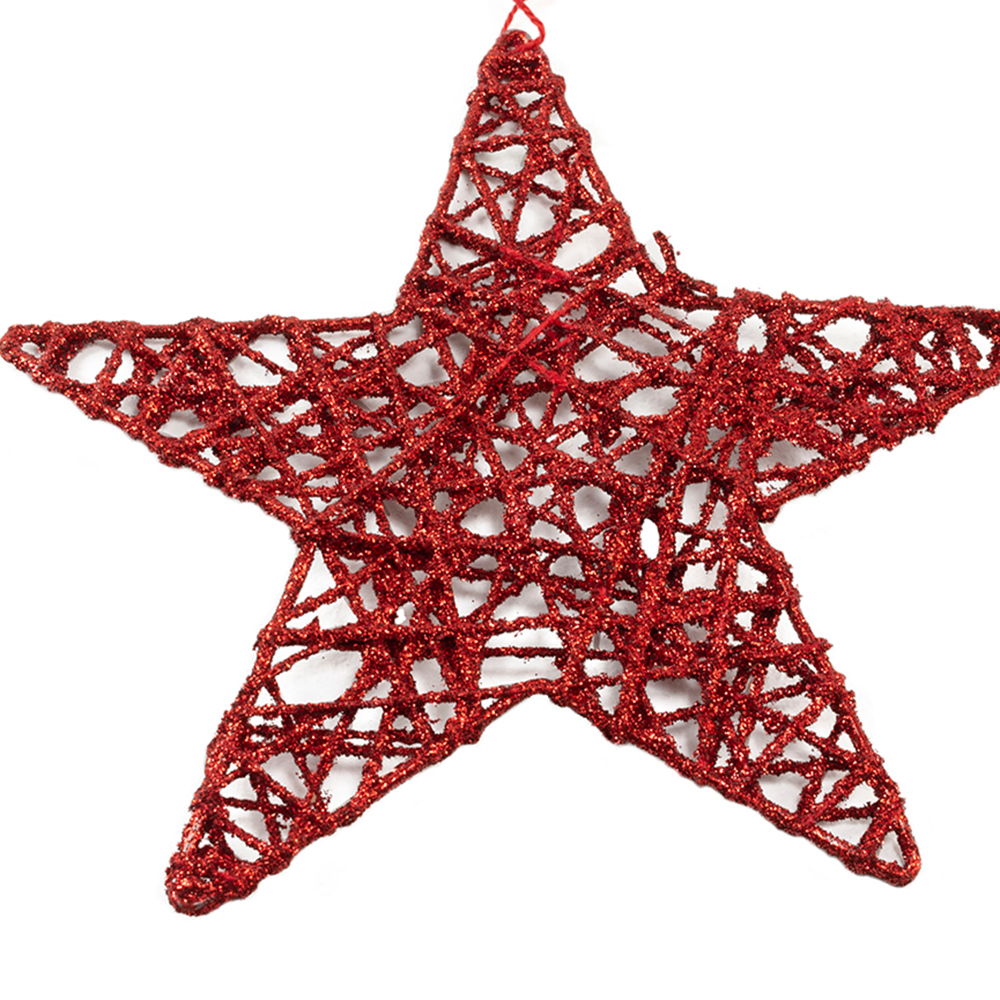 Red Metal Star Shape Hanging Decoration - 15cm