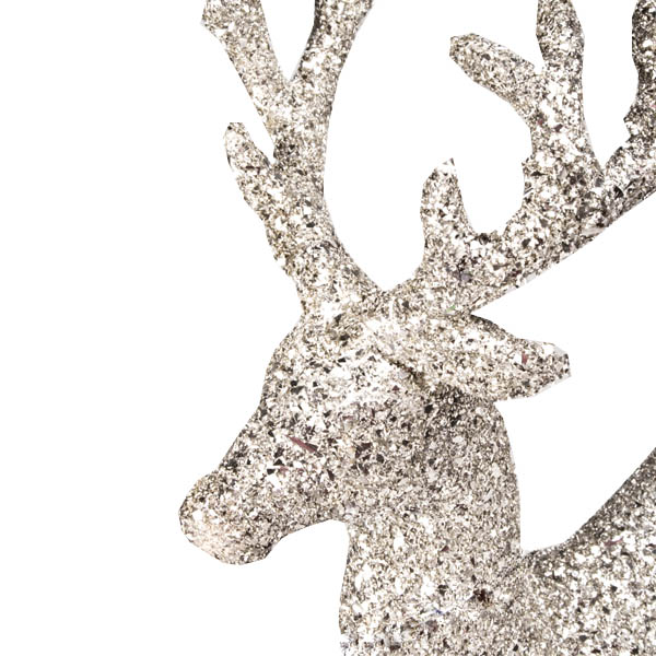 Freestanding Silver Glitter Deer Ornament Measuring 20cm X 5cm X 35cm
