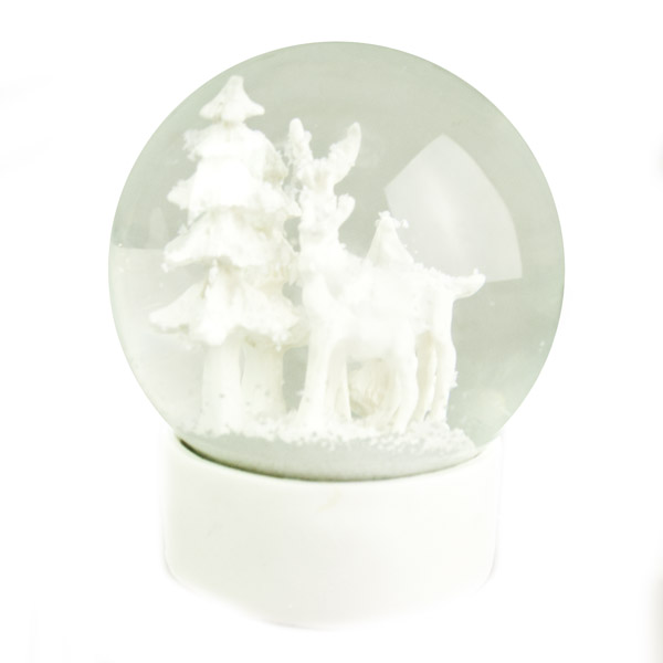 Gisela Graham White Ceramic Reindeer & Tree Snowglobe - 10cm