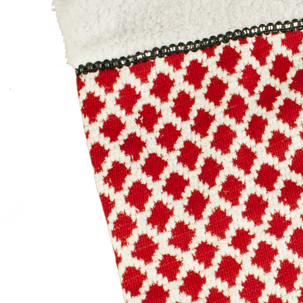 Red & White Diamond Fabric Stocking - 50cm x 29cm