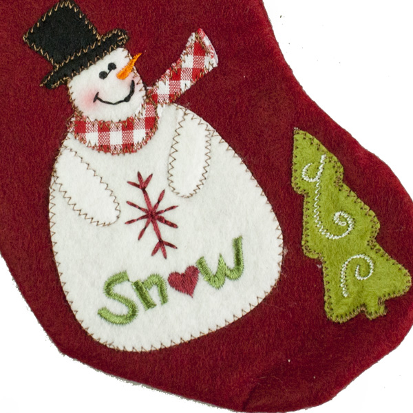Red Fabric Gingham Edged Snowman Character Stocking - 20cm