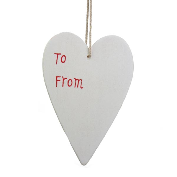 Gisela Graham Wooden Heart Gift Tag - White with Red Heart