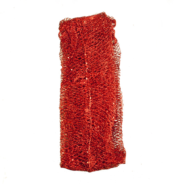 Wired Red Glitter Finish Mesh Ribbon Garland - 2.75m