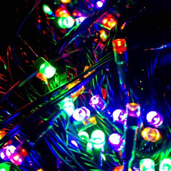 28.7m Length Of 360 Multi Coloured Multi Action Outdoor Premier Supabrights LED Fairy Lights Green Cable