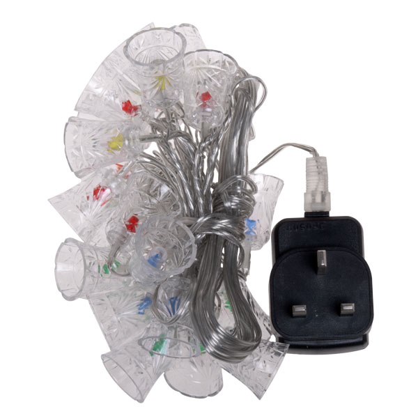 Noma 2.3m Length Of 24 Multi Coloured Indoor And Outdoor Static LED Bells Clear Cable