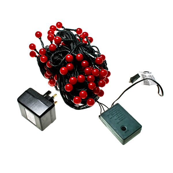 Noma 14.85m Length Of 100 Red Multi Function Indoor & Outdoor LED Berry Lights Green Cable