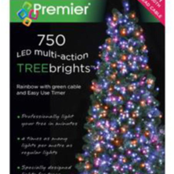 Premier 18.7m length of 750 Rainbow Treebrights Multi Action LED Fairy Lights On Green Cable With Timer