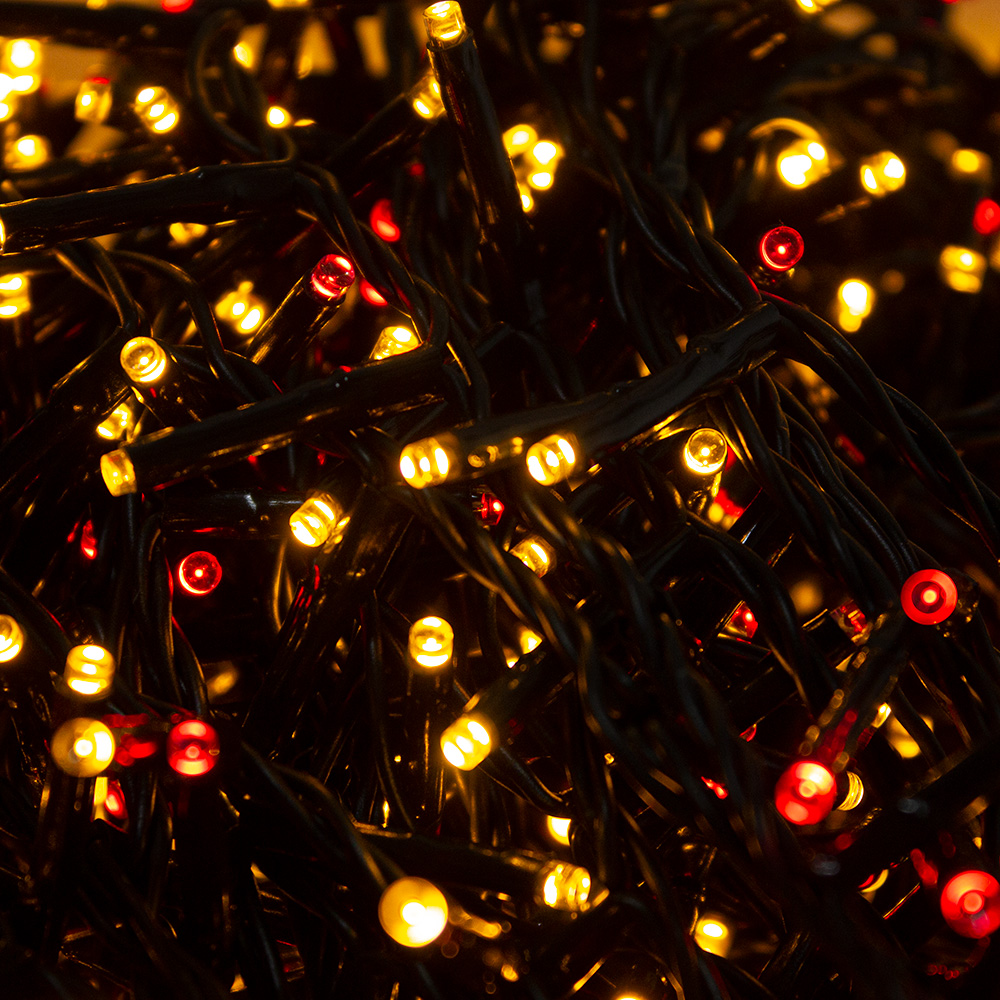 Premier 75m length of 3000 Vintage Gold & Red Treebrights Multi Action LED Fairy Lights On Green Cable With Timer