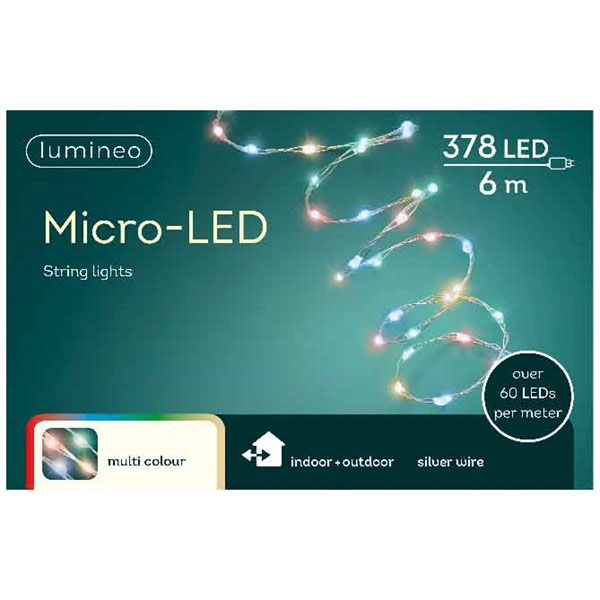 6m Length Of 378 Multi Coloured Indoor & Outdoor Micro LED Fairy Lights On Silver Metallic Wire Cable