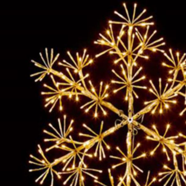Gold With Warm White LEDs Starburst Snowflake Silhouette - 90cm