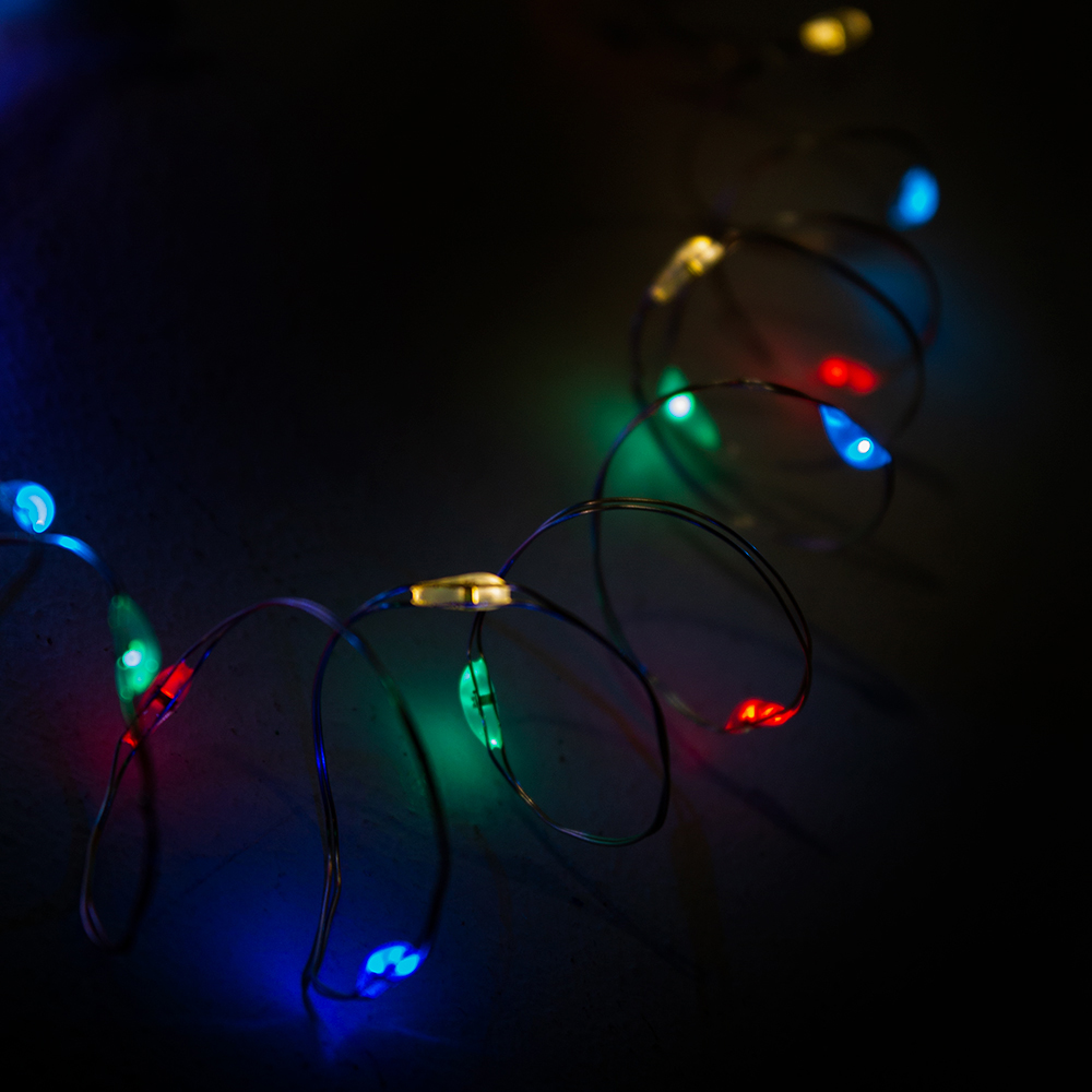 Premier 2.4m Length Of 50 Multicoloured Outdoor Battery Operated Multiaction Micro LED Fairy Lights With Timer On Silver Wire