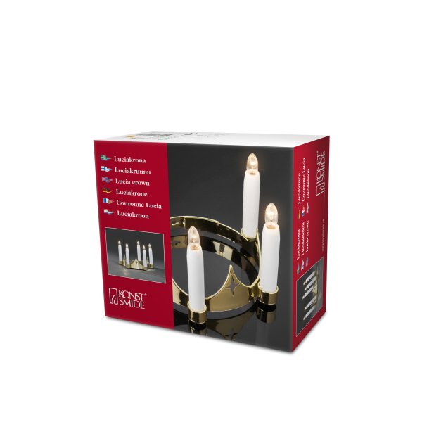 Konstsmide Indoor Battery Operated Gold Coloured Lucia Crown With 5 Clear Static Bulbs