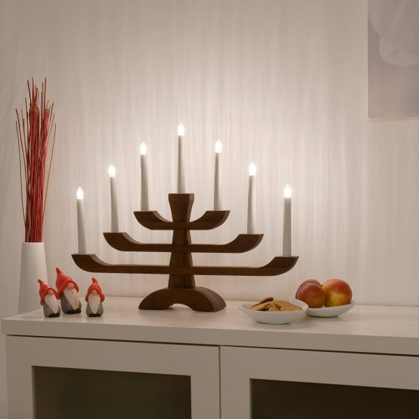 Konstsmide 39cm X 53cm Static Indoor Walnut Candlebridge With 7 Clear Bulbs White Cable