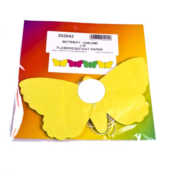 Yellow/Pink/Green Butterfly Flame Retardant Paper Garland - 4m