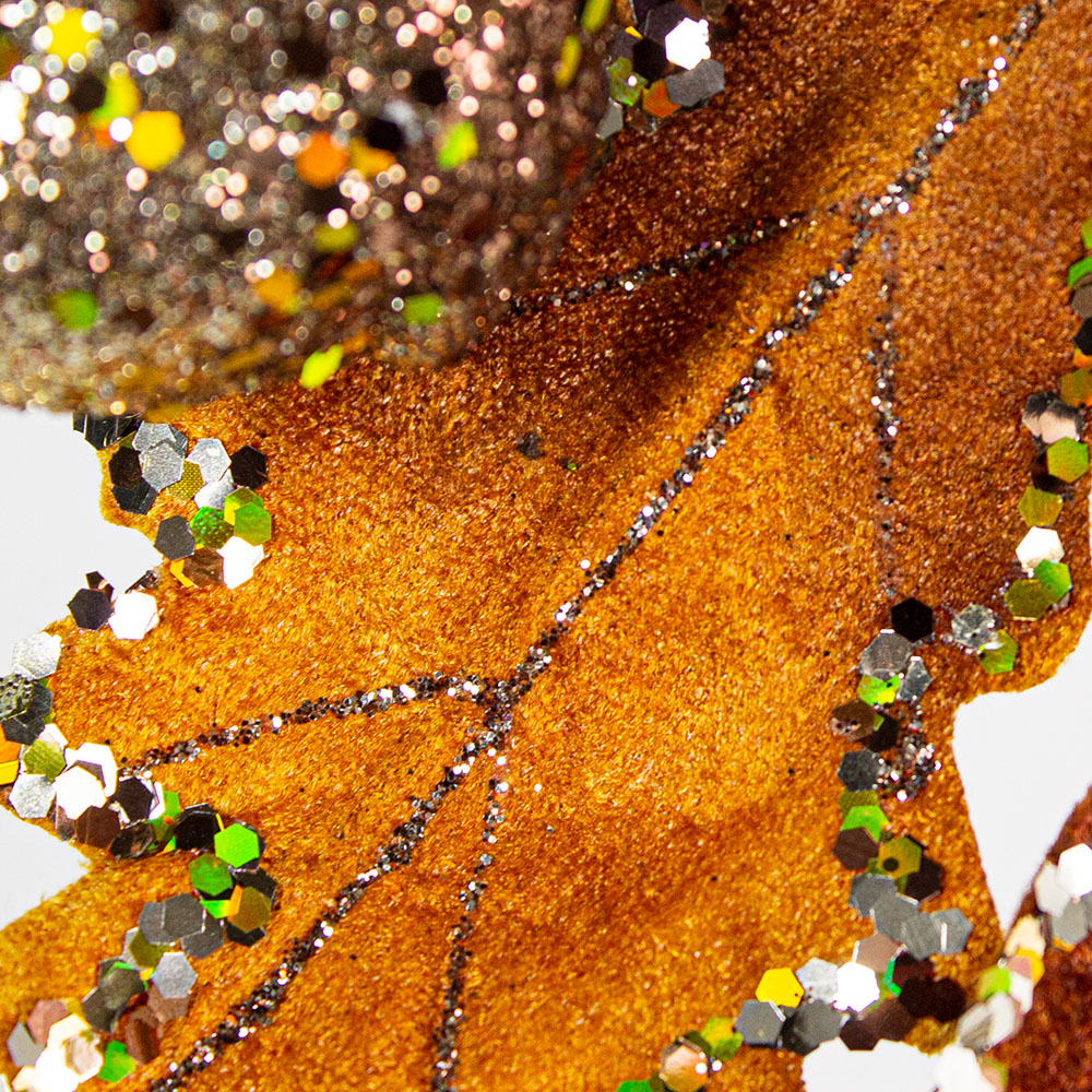 Brown Oak Leaf Garland With Gold Glitter - 130cm