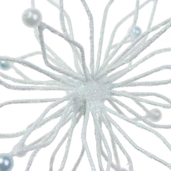 White Glitter & Bead Flower Burst Decoration - 100mm