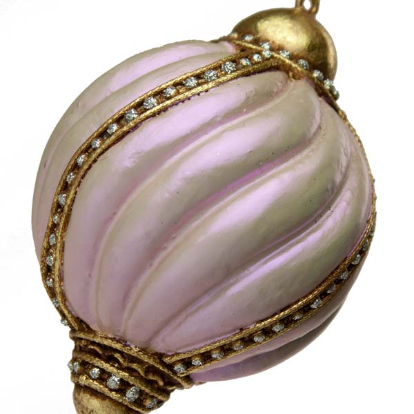 Ornate Iridescent Pink Swirl Design Ball with Droplet - 6.5cm