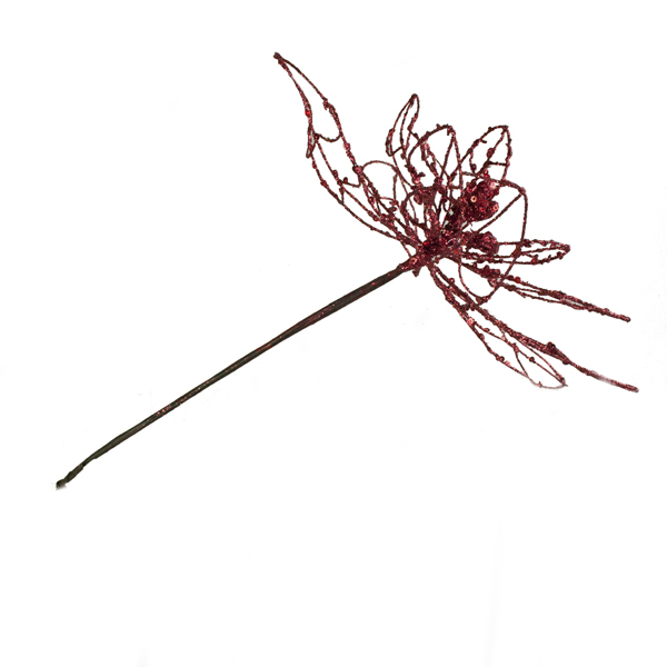 Red Metal Wire Flower On Pick - 30cm