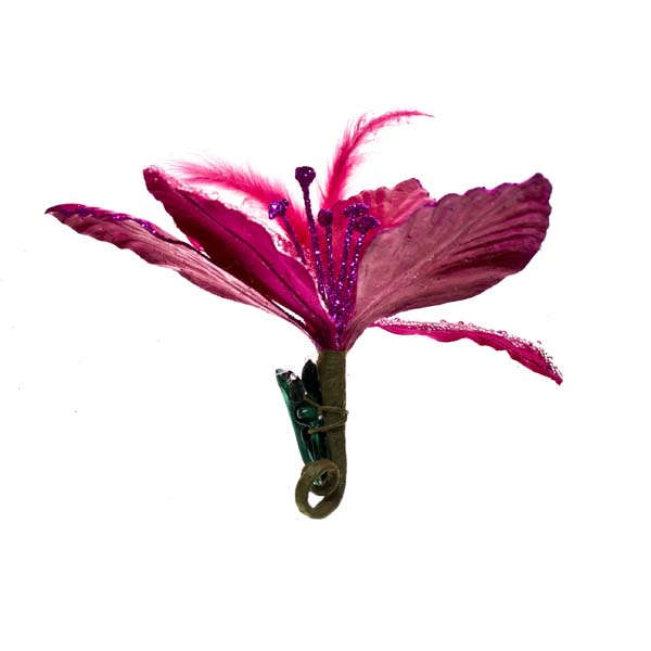 Fuchsia Pink Amarylis With Feather Detail on a Clip - 20cm