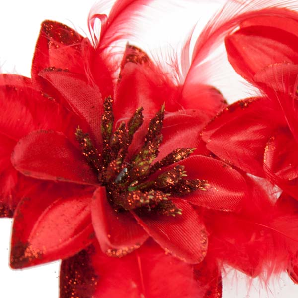 Red Feathery Fabric Flower Clips - 2 x 9cm