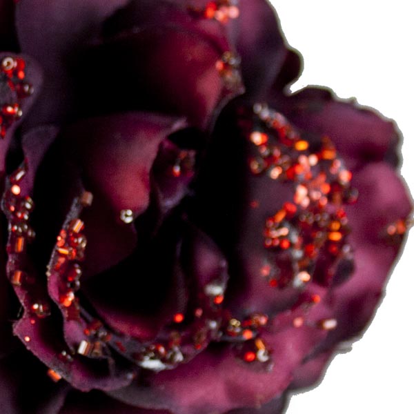 Dark Red Fabric Rose With Glitter On Clip - 10cm