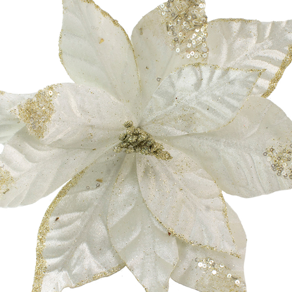 Decorative Pearl White Poinsettia On Clip - 27cm