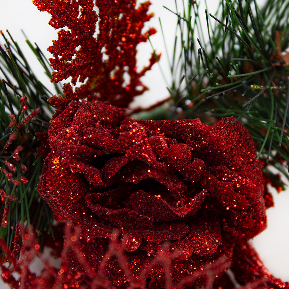Red Festive Rose Pick - 17cm