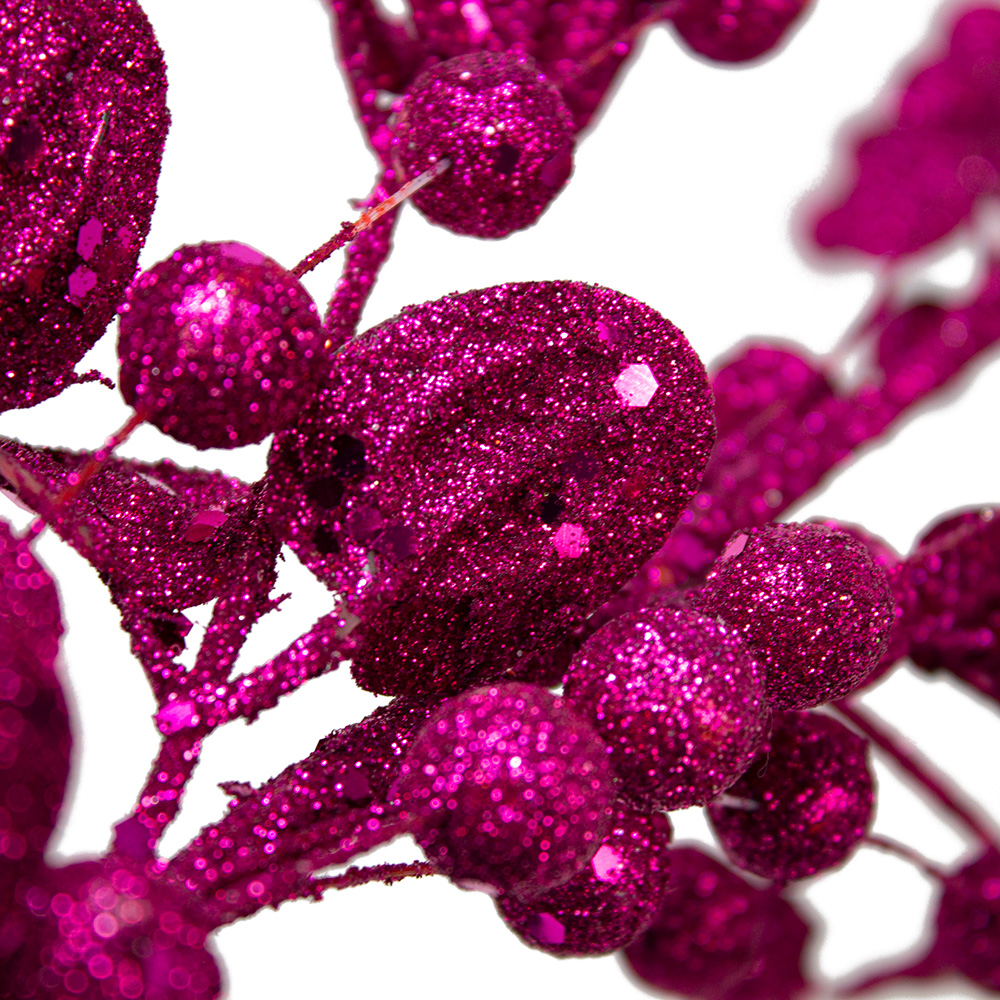 Pink Glitter Leaf & Berry Spray - 83cm
