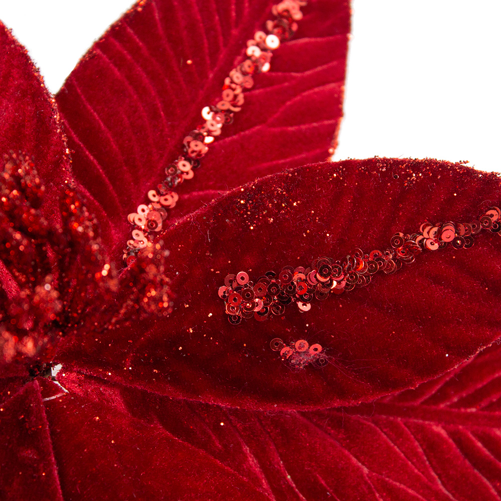 Red Spangle Poinsettia Clip - 32cm