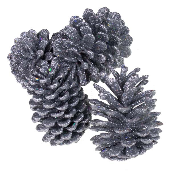 Silver Sparkle Pine Cones - 10cm X 4