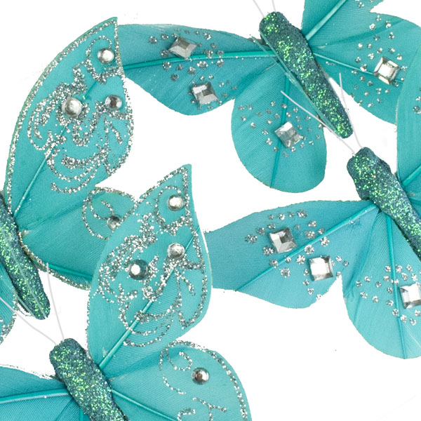 Turquoise Feather Butterflies - 4 x 10cm