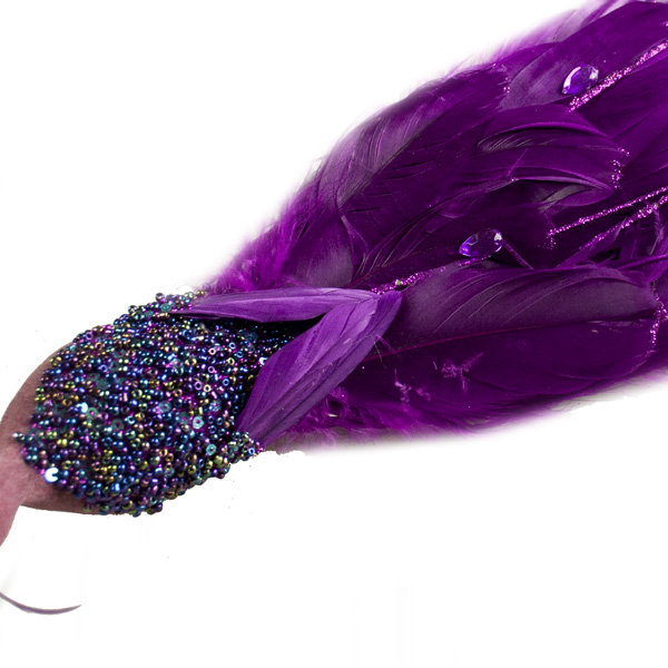 Purple Beaded And Feather Peacock On Clip - 37cm