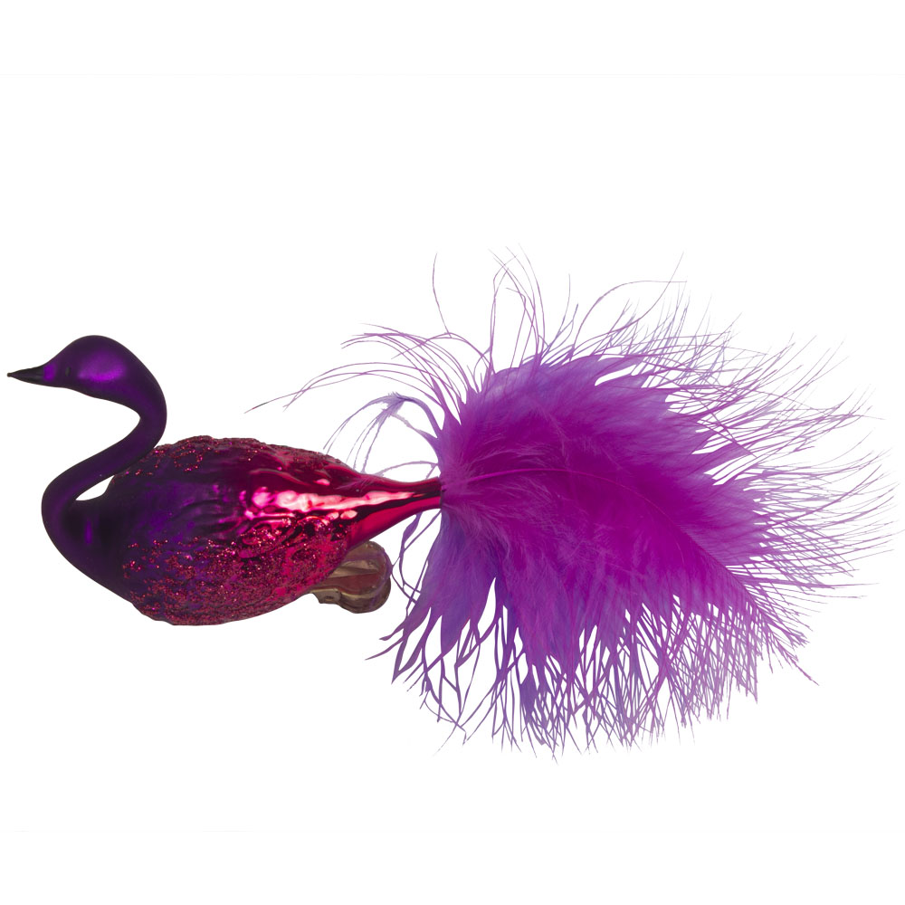 Glitter And Feather Purple Paradise Bird On A Clip - 11cm