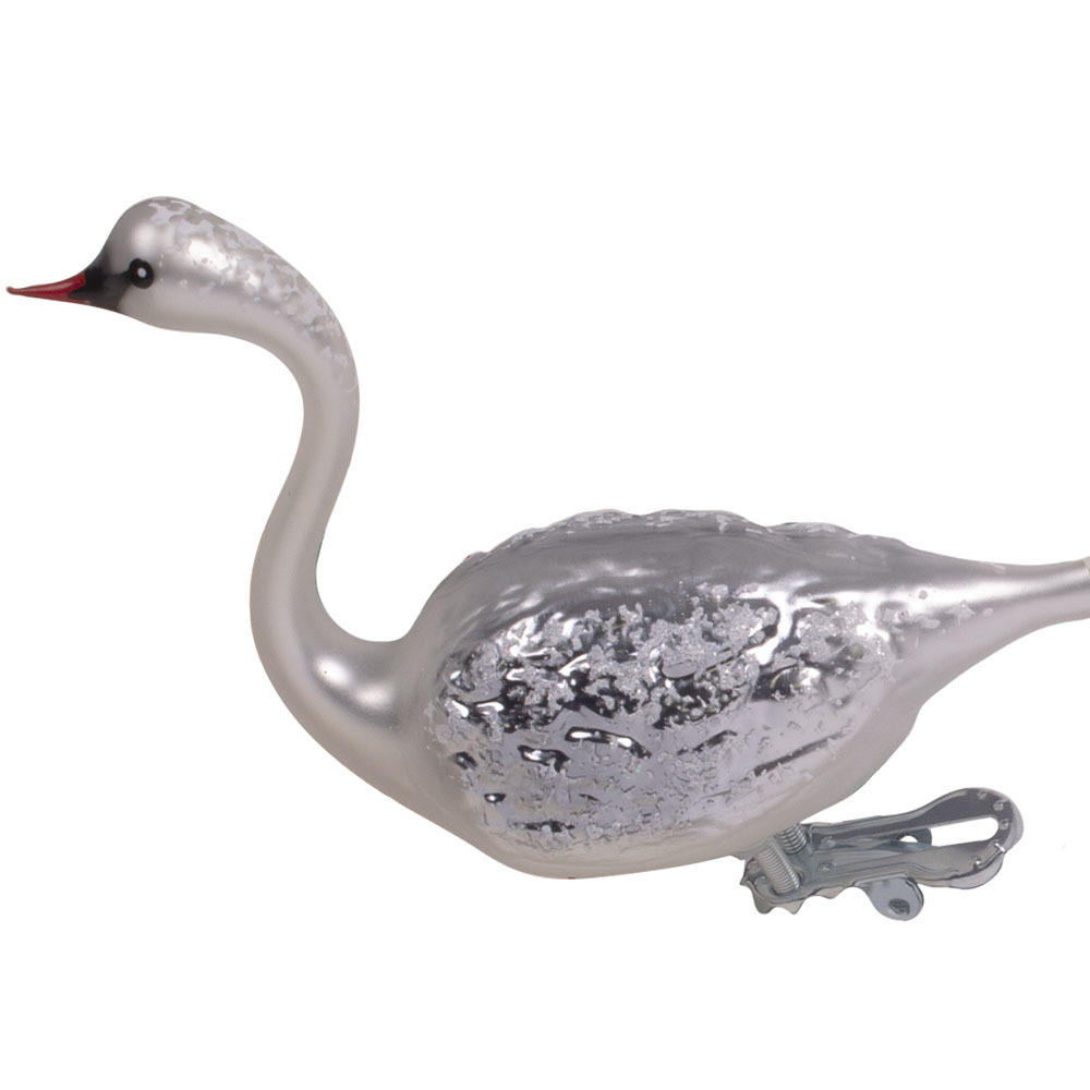 Glitter And Feather Silver & White Swan On A Clip - 11cm