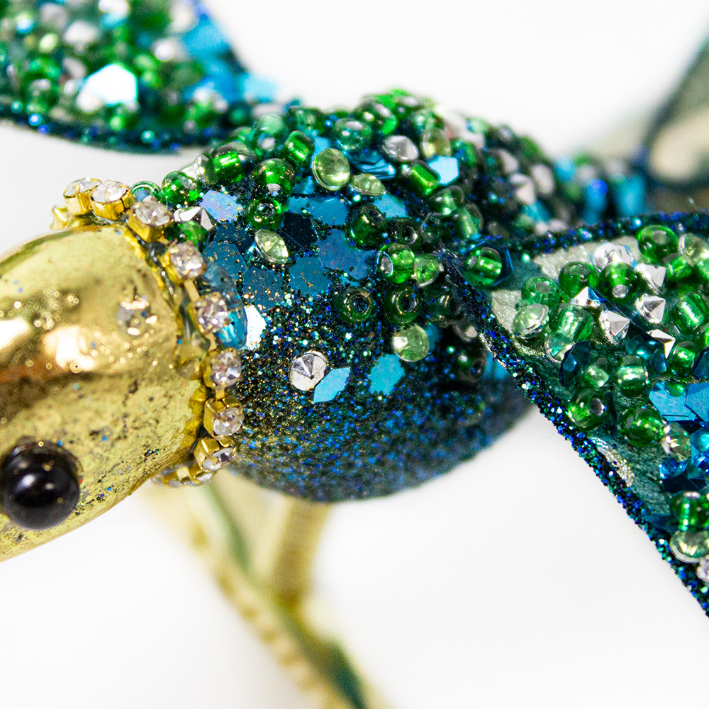 Blue Leopard Design Hummingbird Decoration On Clip - 15cm
