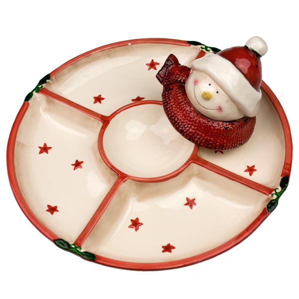Snowman Design Christmas Snack Dish - 32cm