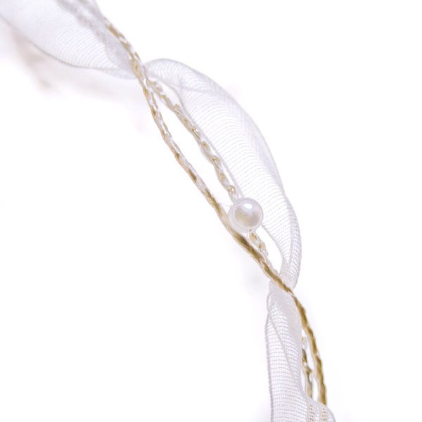 Elegant Cream Wedding Ribbon Delicately presented by Voile and Pearls - 10m Roll