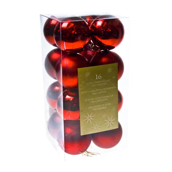 Christmas Red Baubles - Shatterproof - Pack of 16 x 40mm