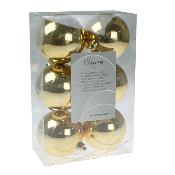 Gold Shiny Baubles - Shatterproof - Pack of 6 x 80mm