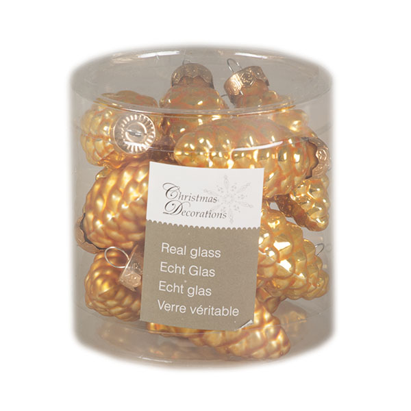 Antique Gold Glass Pine Cones - 12 x 60mm