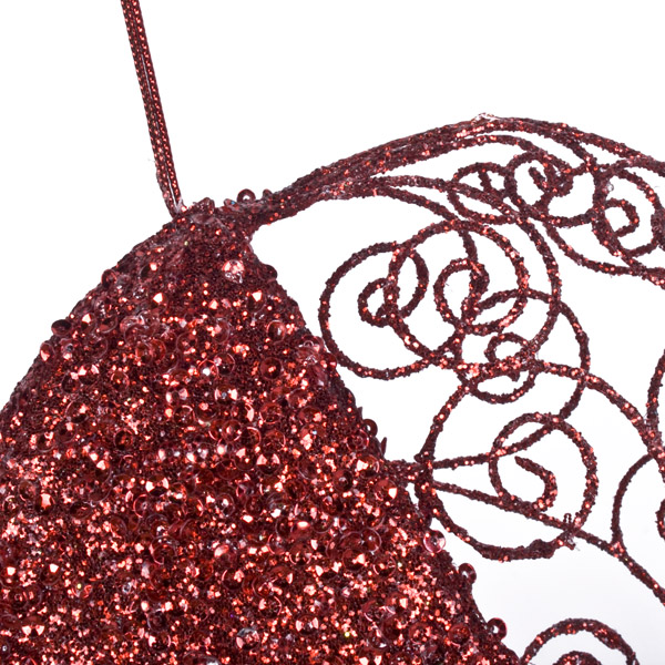 Round Red Filigree & Glitter Hanging Decoration - 15cm