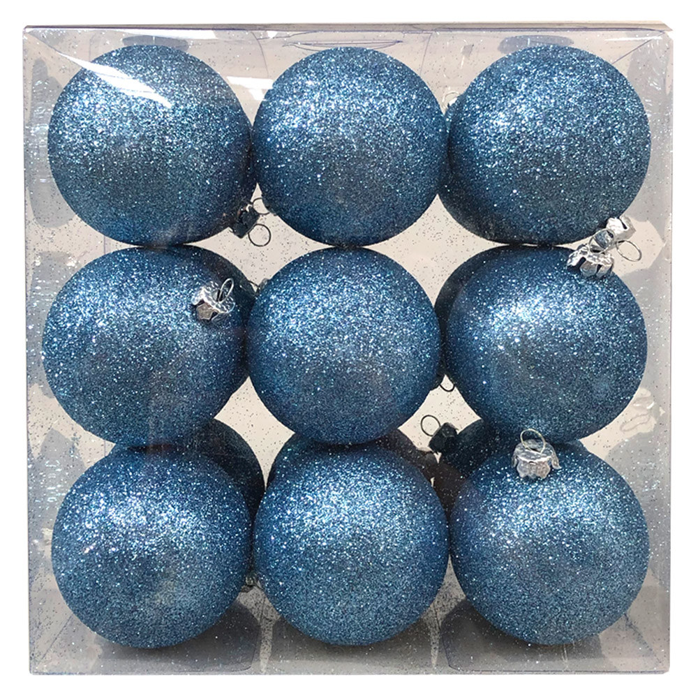Xmas Baubles - Pack of 18 x 60mm Gentle Blue Glitter Shatterproof