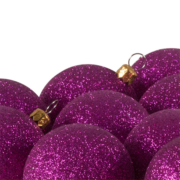 Xmas Baubles - Pack of 18 x 60mm Cerise Pink Glitter Shatterproof
