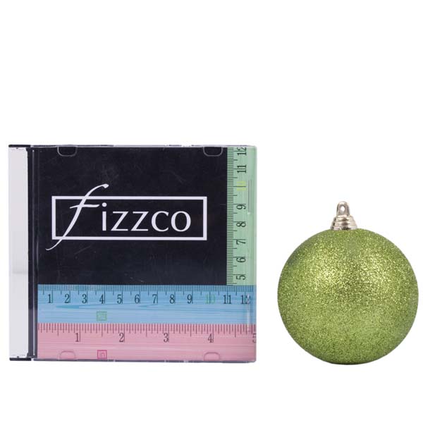 Xmas Baubles - Pack of 6 x 80mm Lime Green Glitter Shatterproof