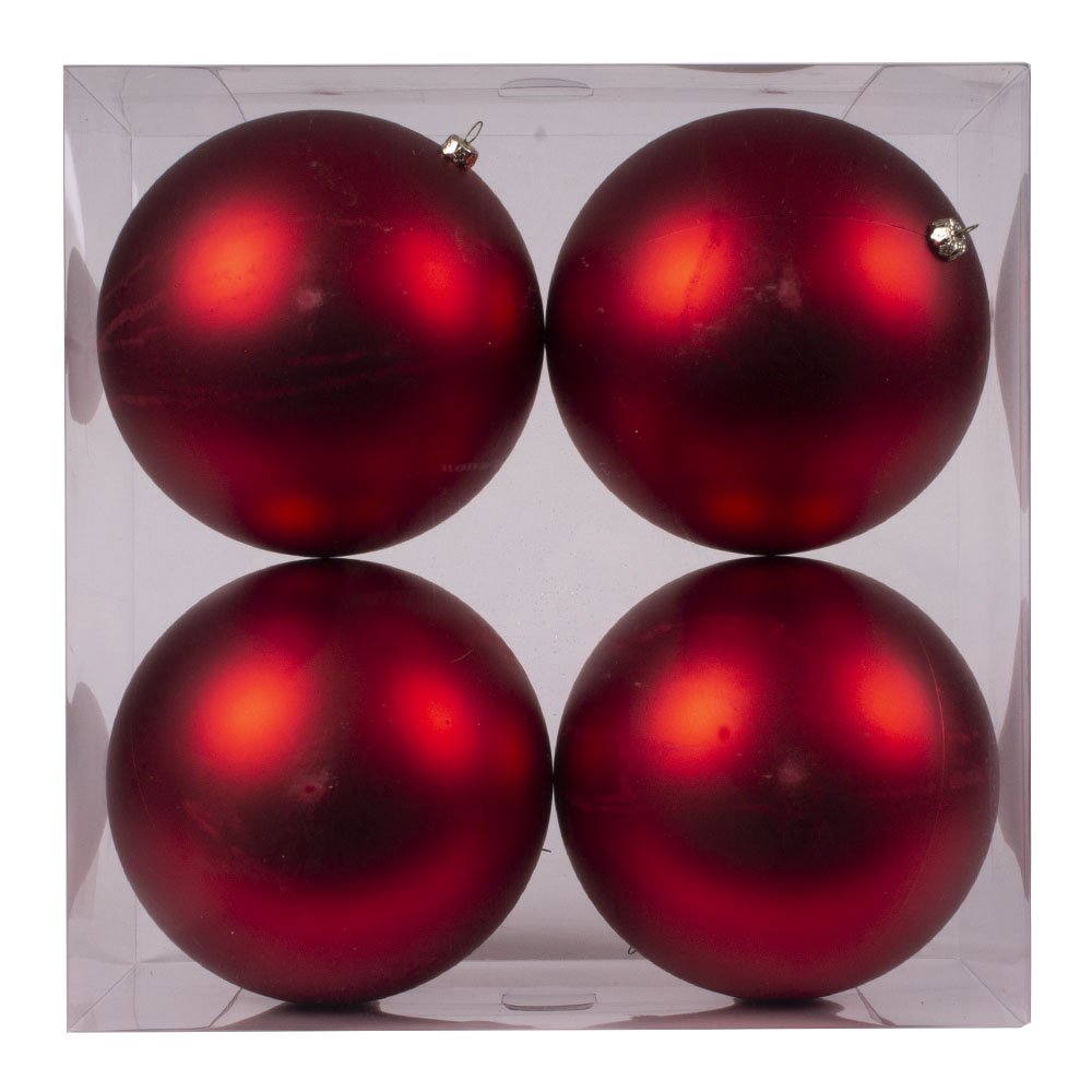 Luxury Red Satin Finish Shatterproof Baubles - Pack 4 x 140mm