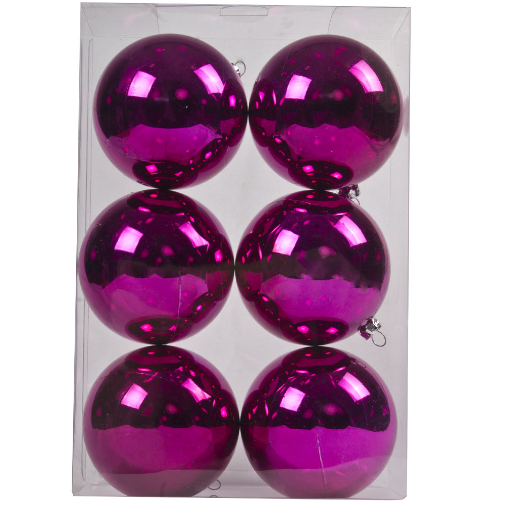 Luxury Cerise Pink Shiny Finish Shatterproof Bauble Range - Pack of 6 x 80mm