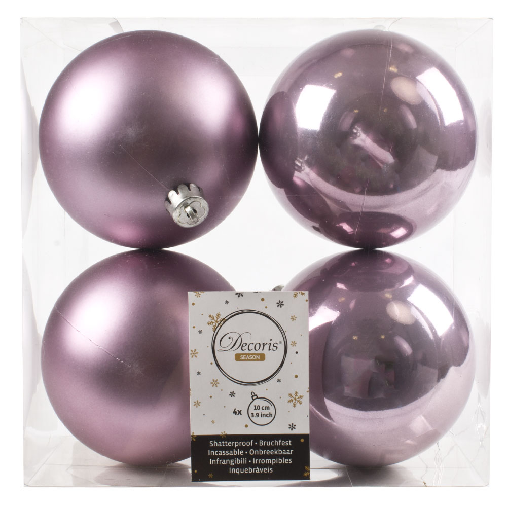 Cloudy Lilac Fashion Trend Shatterproof Baubles - Pack Of 4 x 100mm