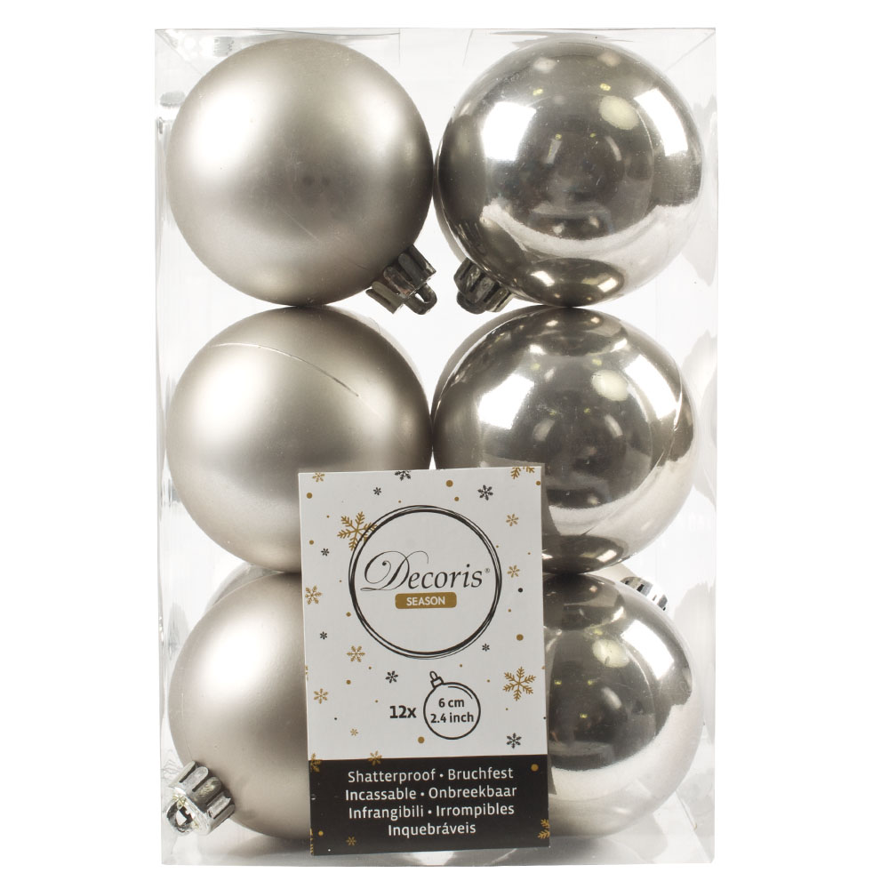 Dove Grey Fashion Trend Shatterproof Baubles - Pack Of 12 x 60mm