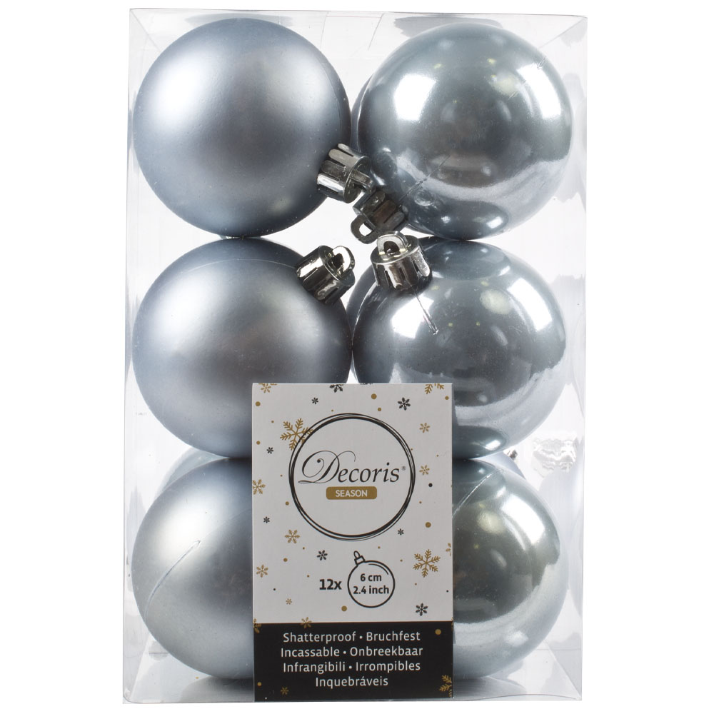 Ice Blue Fashion Trend Shatterproof Baubles - Pack Of 12 x 60mm